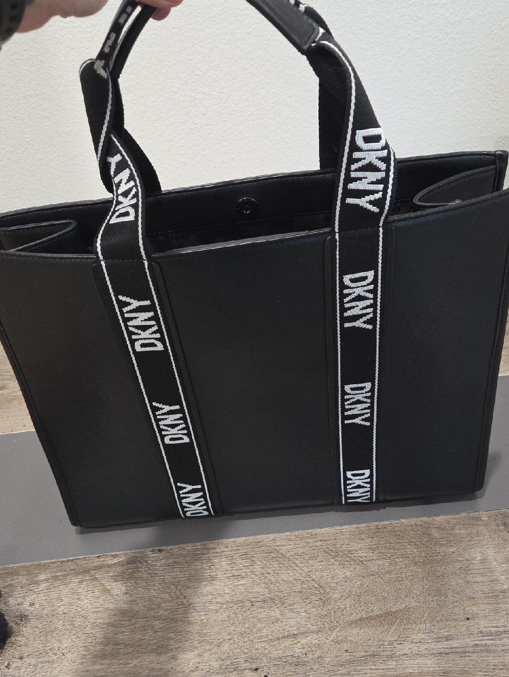 DKNY Black Tote Bag with White Logo Strap